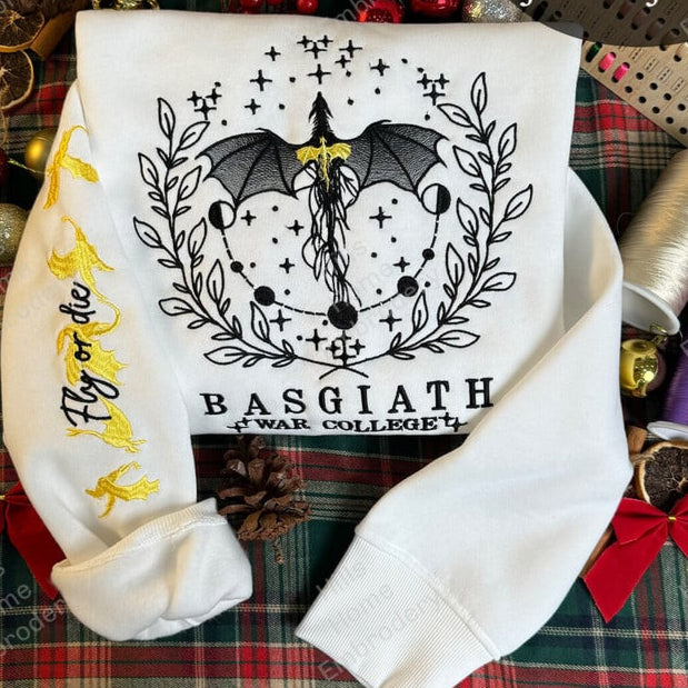 Basgiath Embroidered Sweatshirt, Fourth Wing Embroidered Hoodie Gifts For Book Lovers