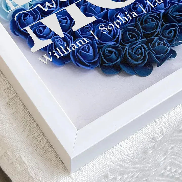 Personalized Flower Heart Shadow Box , Custom Name Rose Frame , Flower Shadowbox For Mom