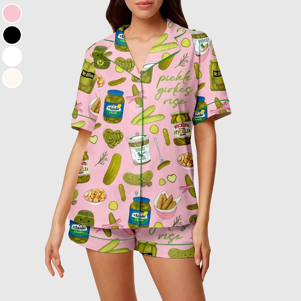 Women's Pickle Print Satin PajamaTs Set