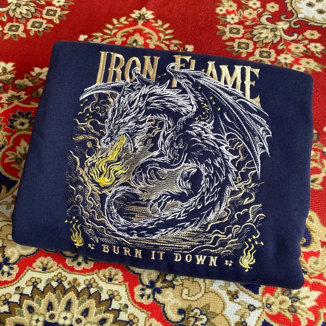 IRON FLAME Tain Dragon Embroidered Sweatshirt, Iron Flame Book Embroidered Hoodie