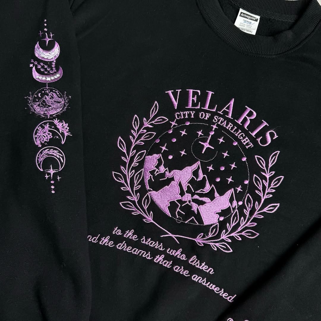 Hello Feyre Darling, To The Stars Who Listen And The Dreams That Are Answered Embroidered Sweatshirt