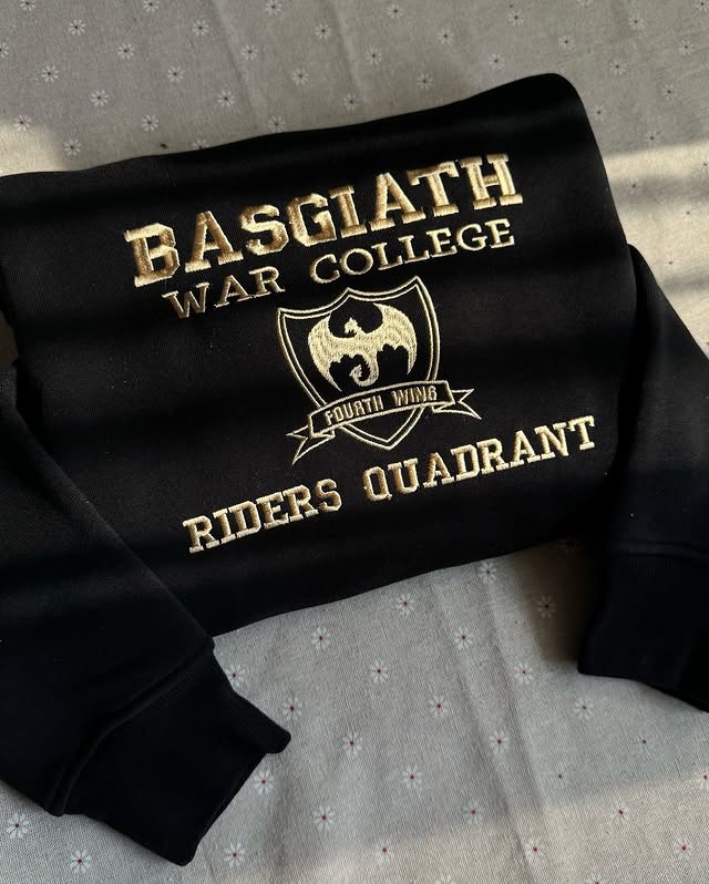 BASGIATH War College Embroidered Crewneck, Fourth Wing Embroidered Crewneck, Dragons and Books