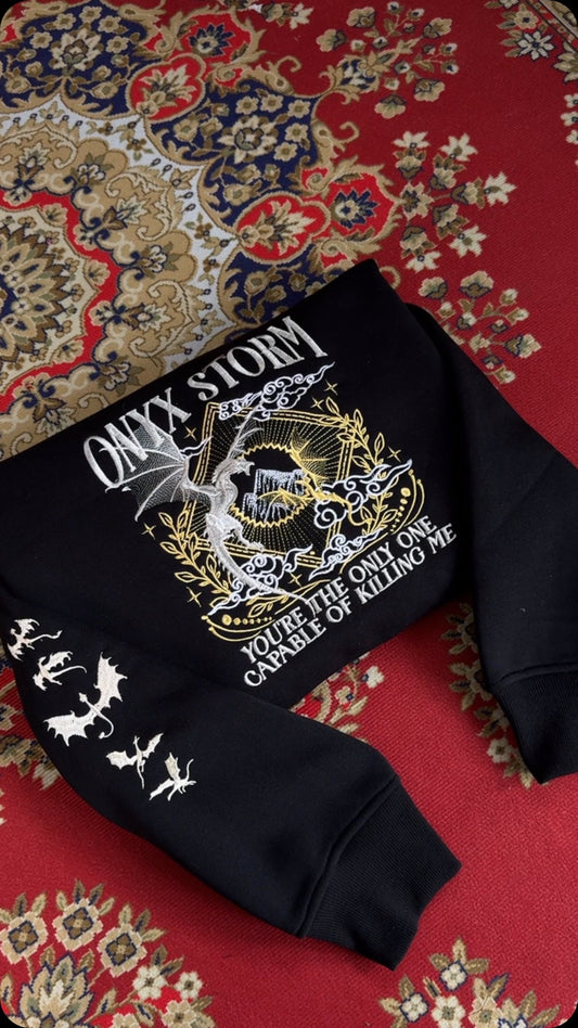 Onyx Storm Embroidered Sweatshirt, Fourth Wing Series Embroidered Hoodie, Violet Sorrengail Shirt, Fantasy Book Shirt, Dragon Embroidery, Gift for Book Lover