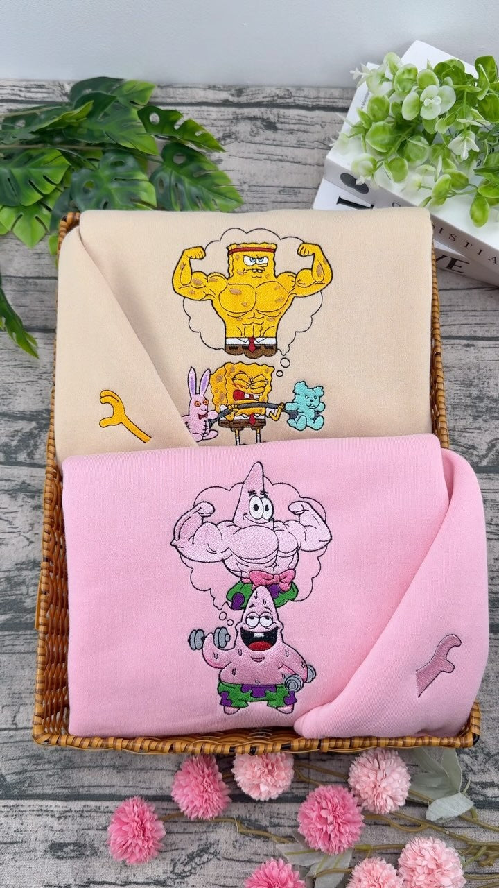 Spongbob and Patrick Gym Embroidery Sweatshirt