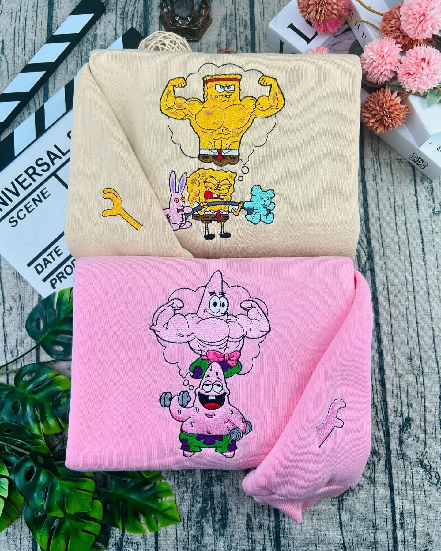 Spongbob and Patrick Gym Embroidery Sweatshirt