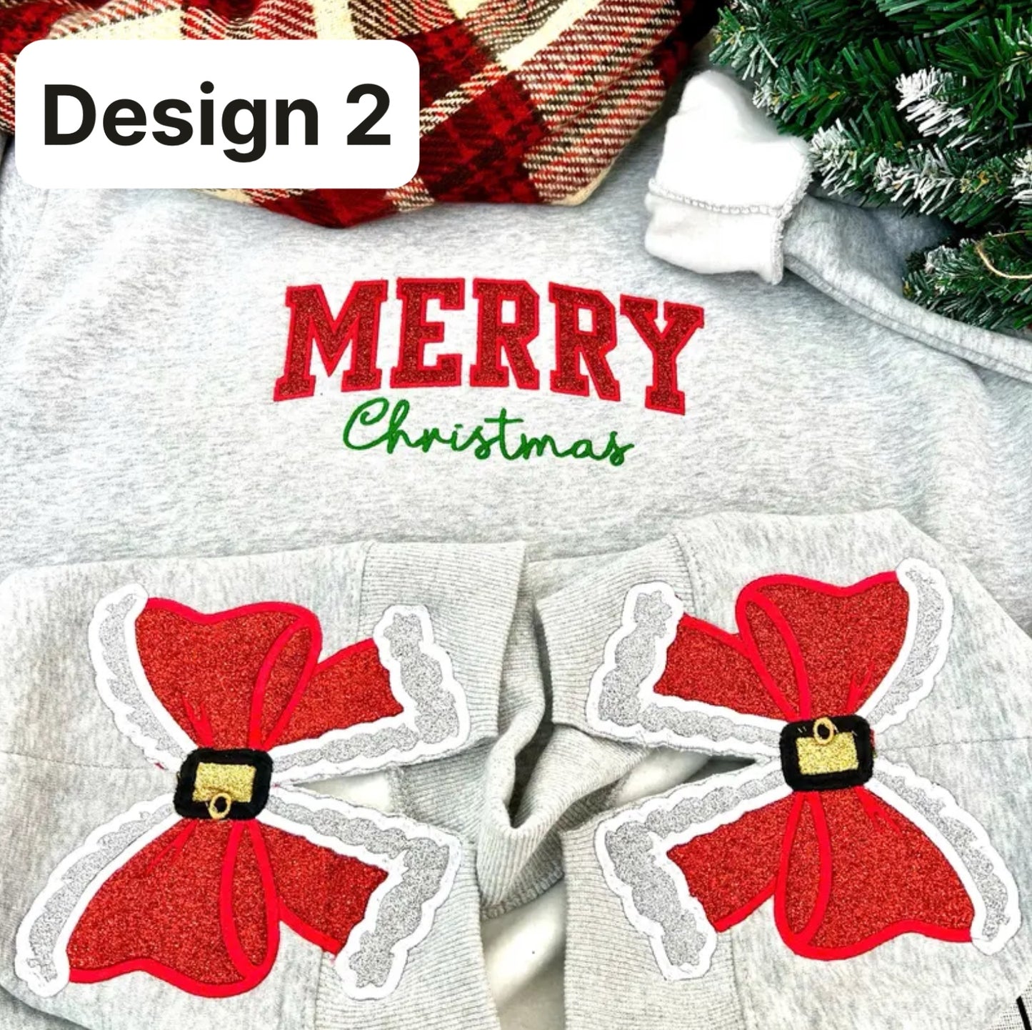 Merry Christmas Side Bow Applique Embroidered Sweatshirt