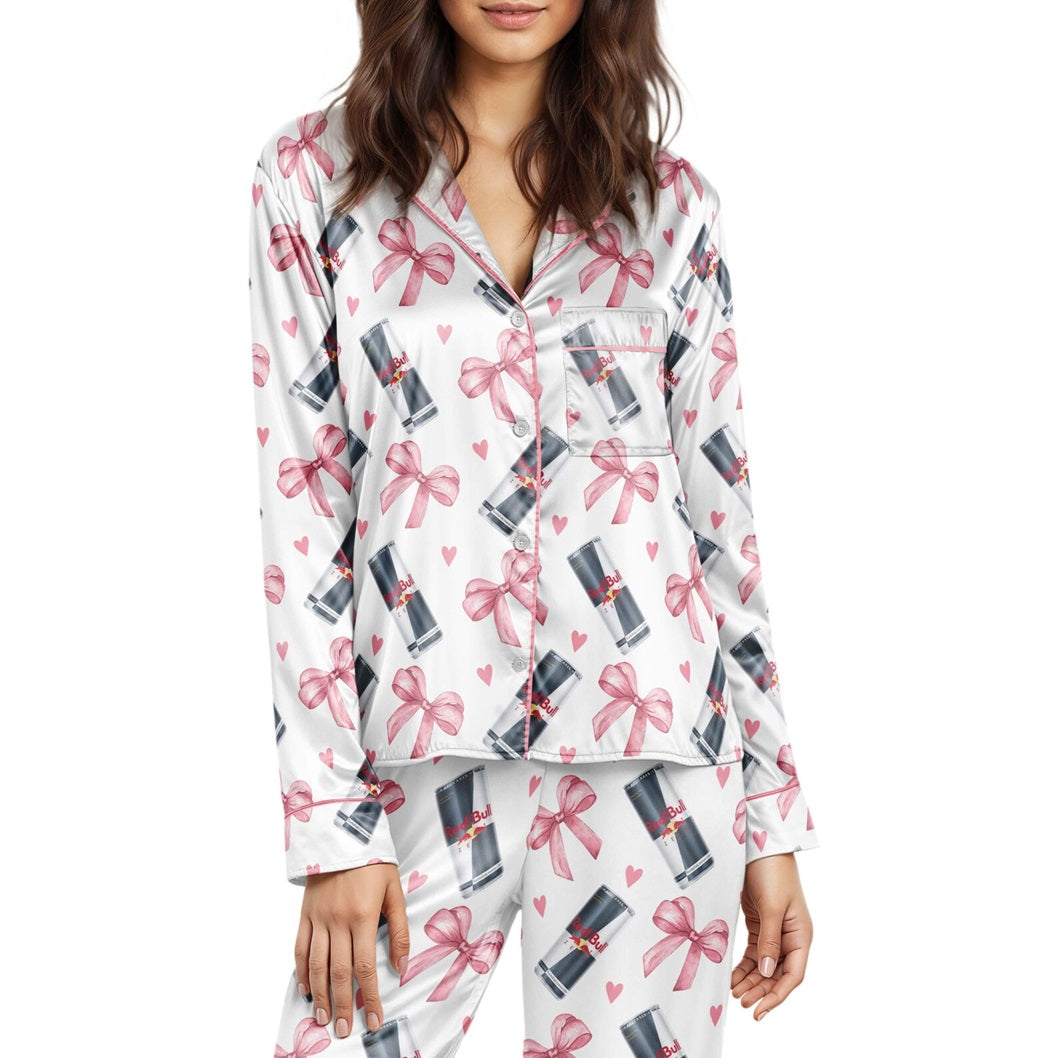 Grey Red Bull Zero Energy Drink Satin Pajamas