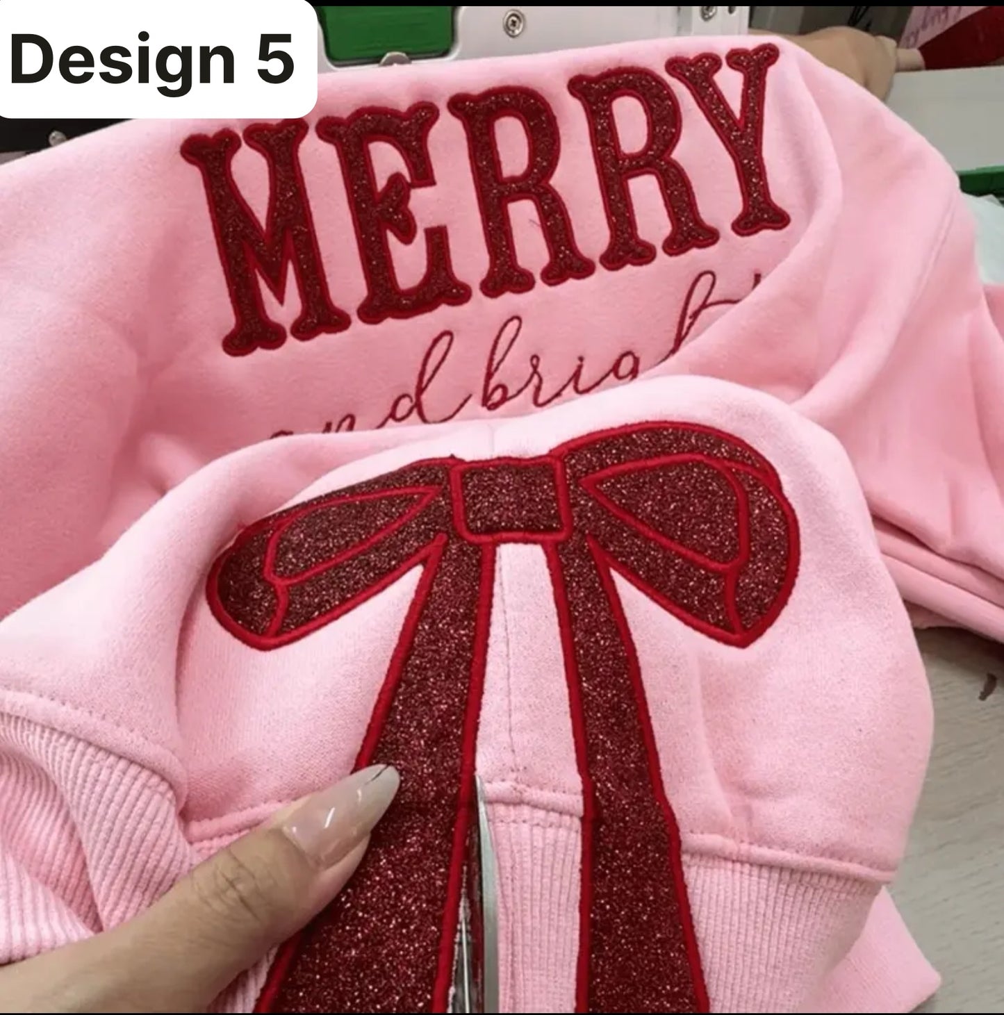 Merry Christmas Side Bow Applique Embroidered Sweatshirt