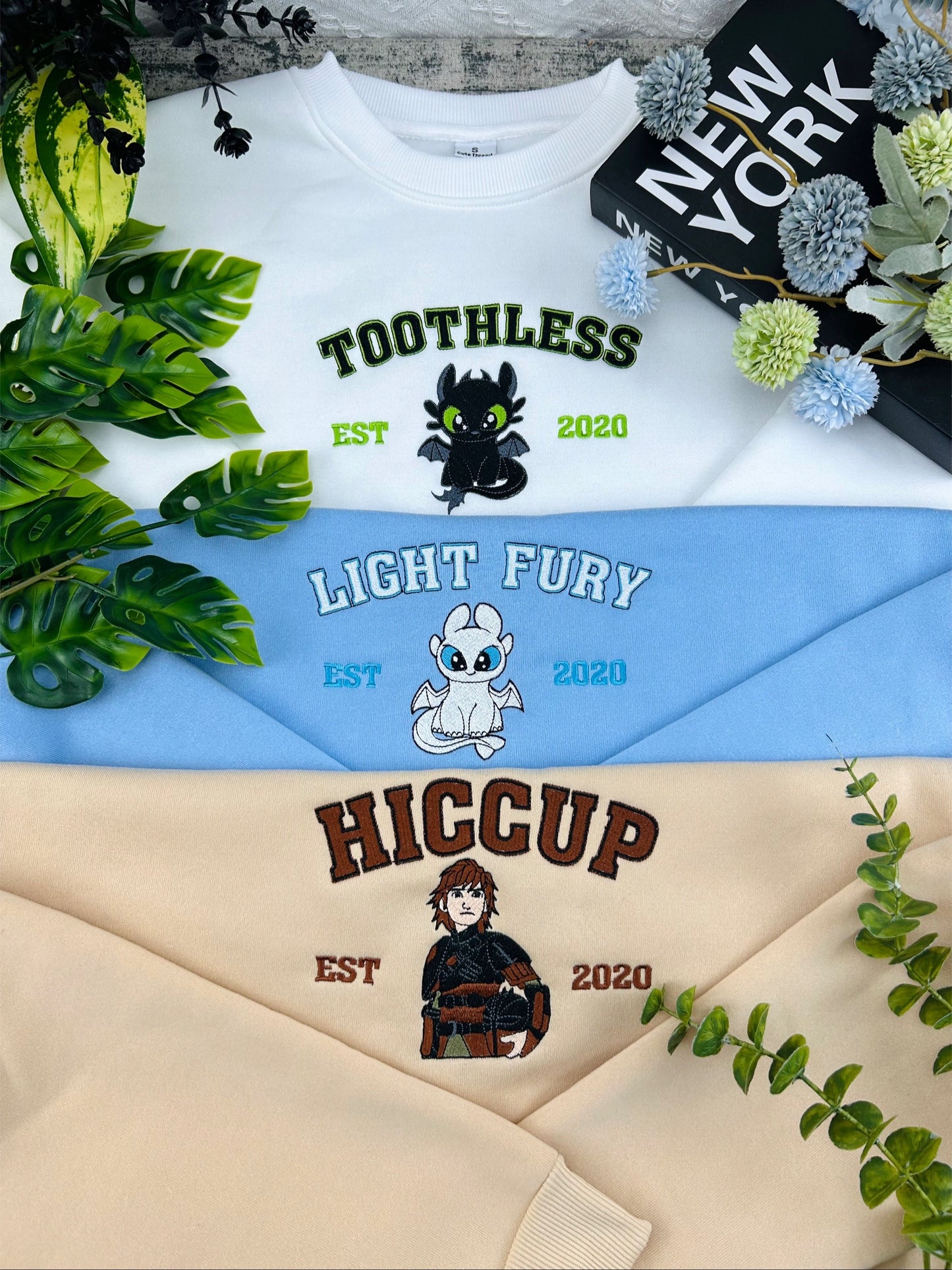 Toothless and Light Fury Embroidery Sweatshirt New
