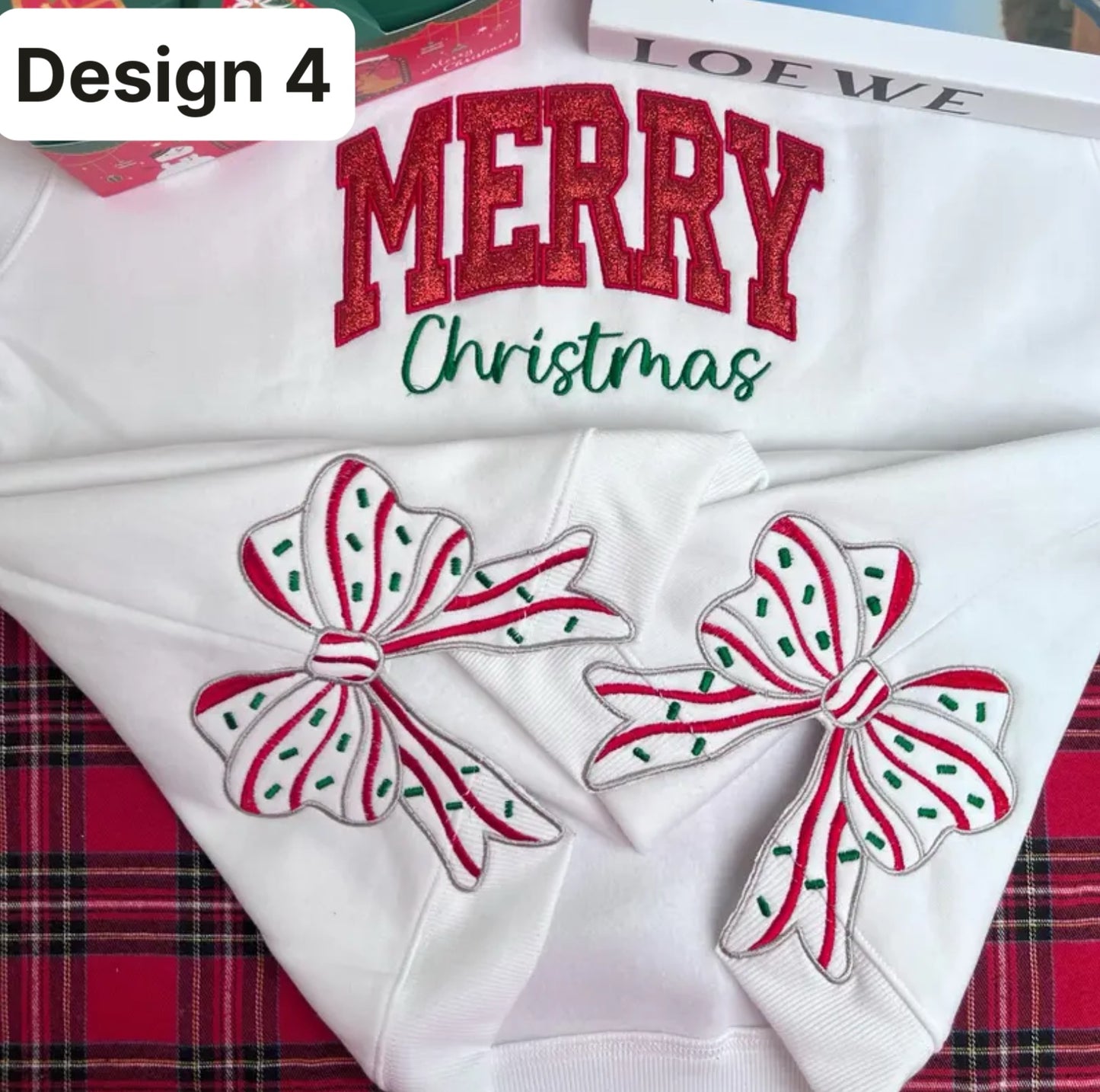 Merry Christmas Side Bow Applique Embroidered Sweatshirt