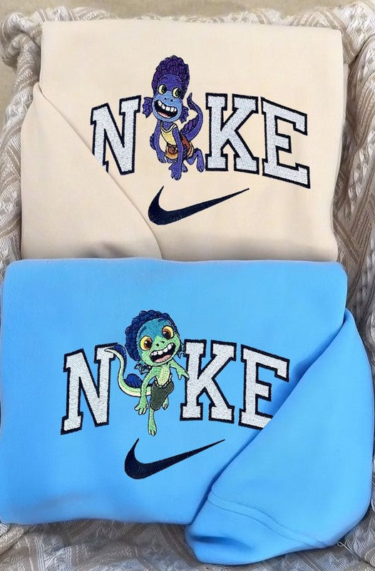 Blue nike embroidered sweatshirt hot sale