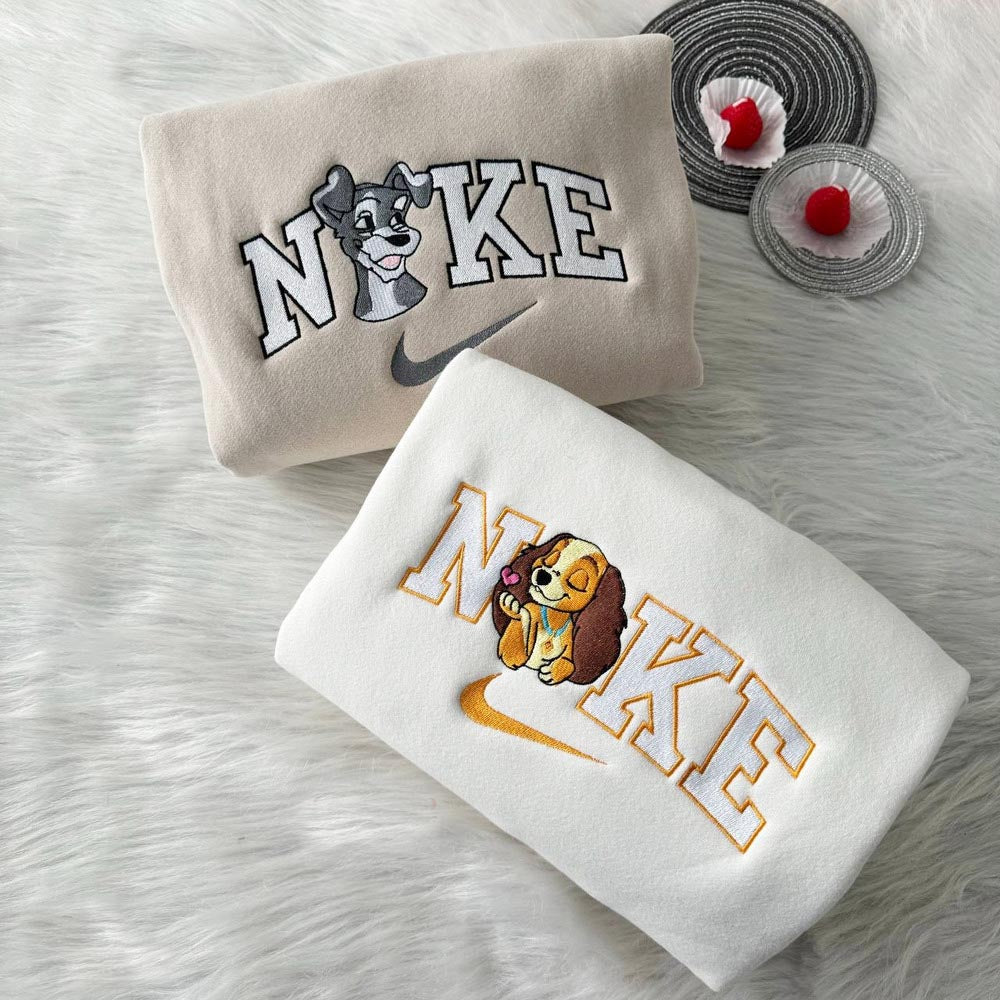 Cute Lady And The Tramp Disney Nike Embroidered Sweatshirts