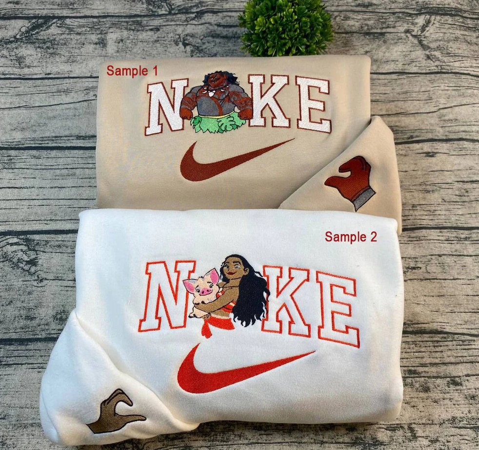 Cute Moana And Maui Disney Nike Embroidered Sweatshirts