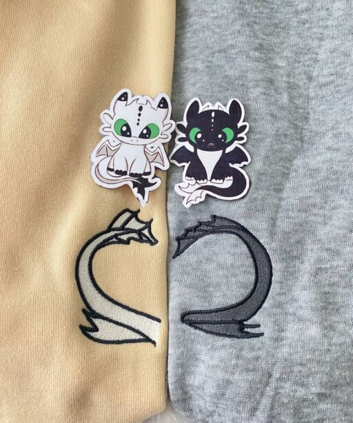 Toothless Night Fury And Light Disney Nike Embroidered Sweatshirts