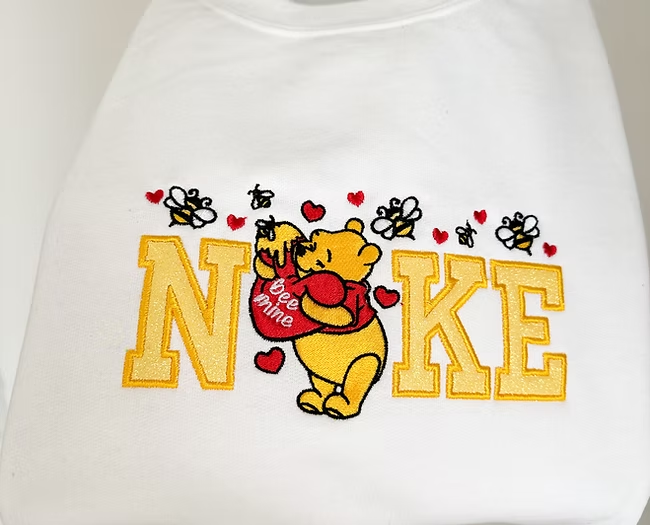 Winnie the pooh glitter embroidery sweatshirt