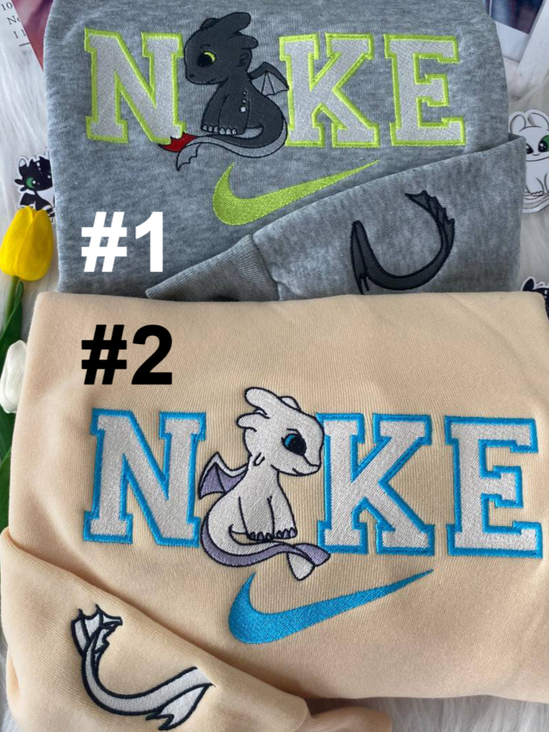 Toothless Night Fury And Light Disney Nike Embroidered Sweatshirts