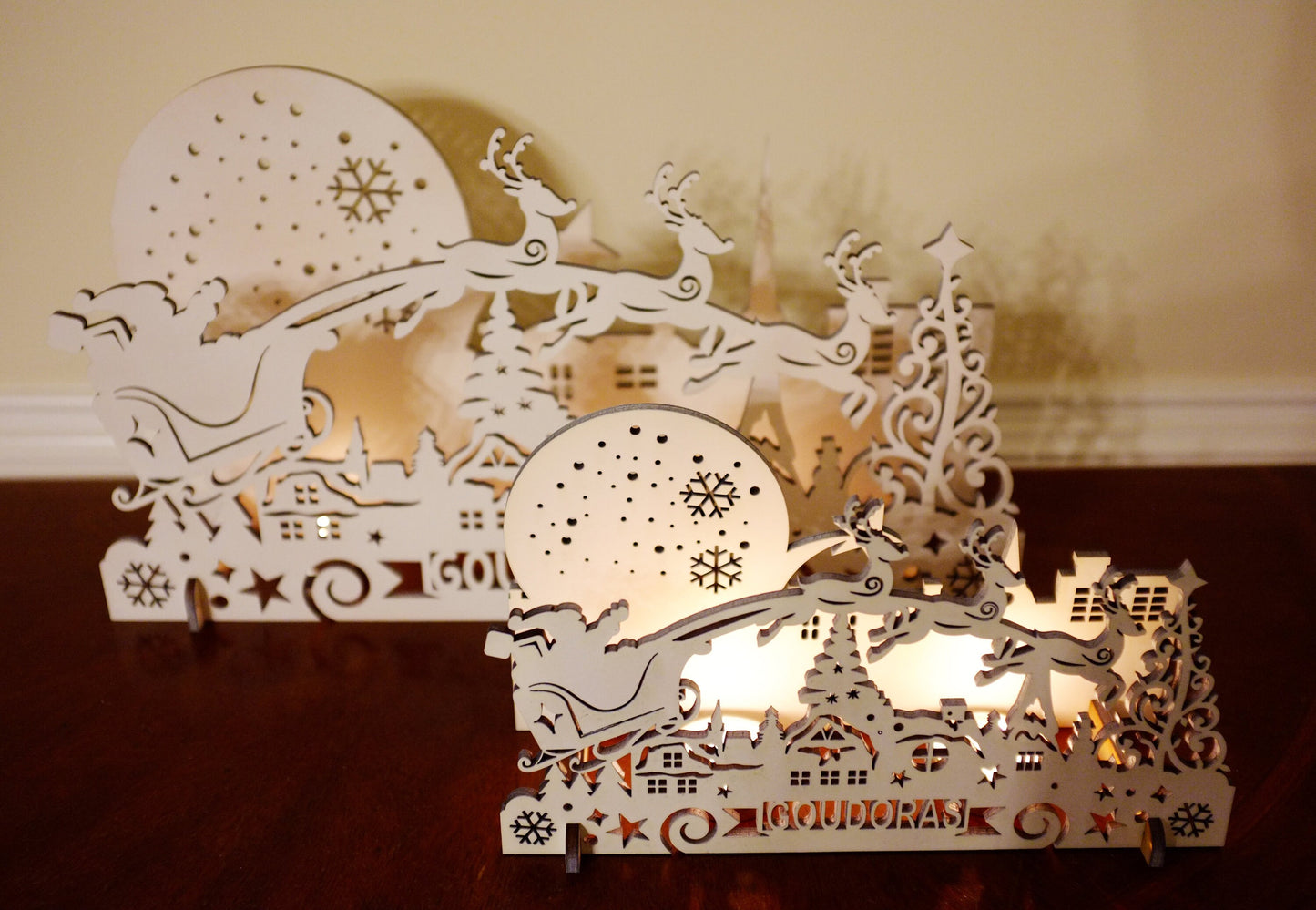 Personalized Wood Santa and Reindeer Decoration