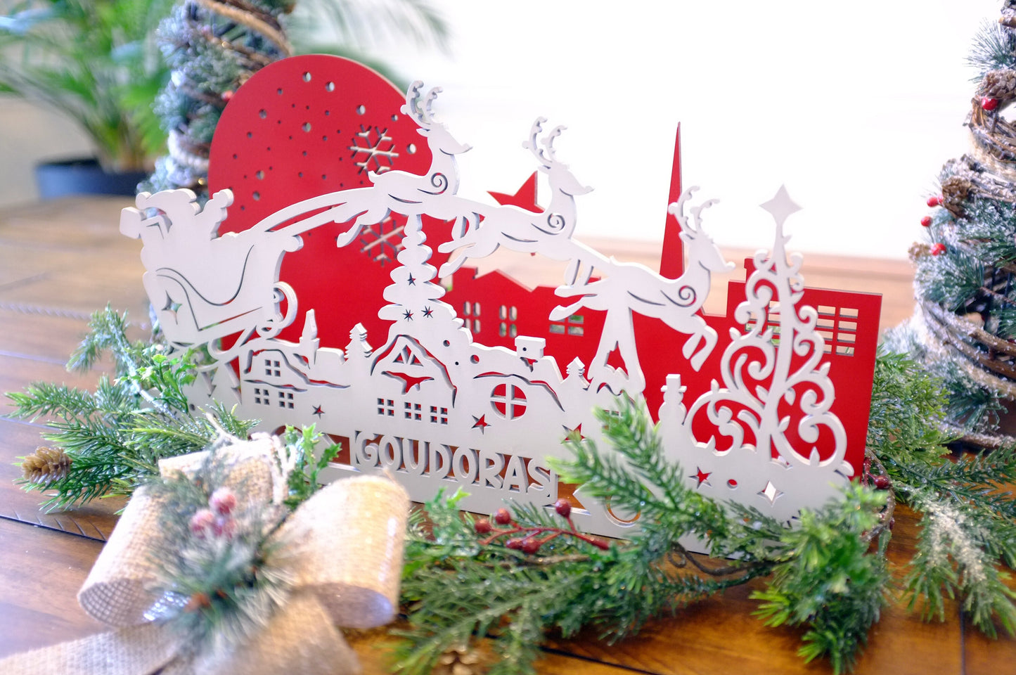 Personalized Wood Santa and Reindeer Decoration