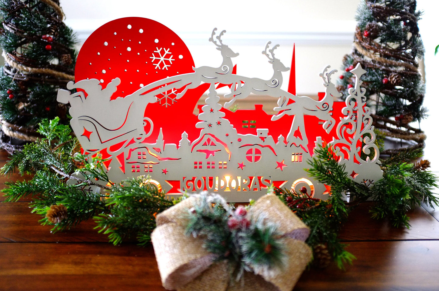 Personalized Wood Santa and Reindeer Decoration