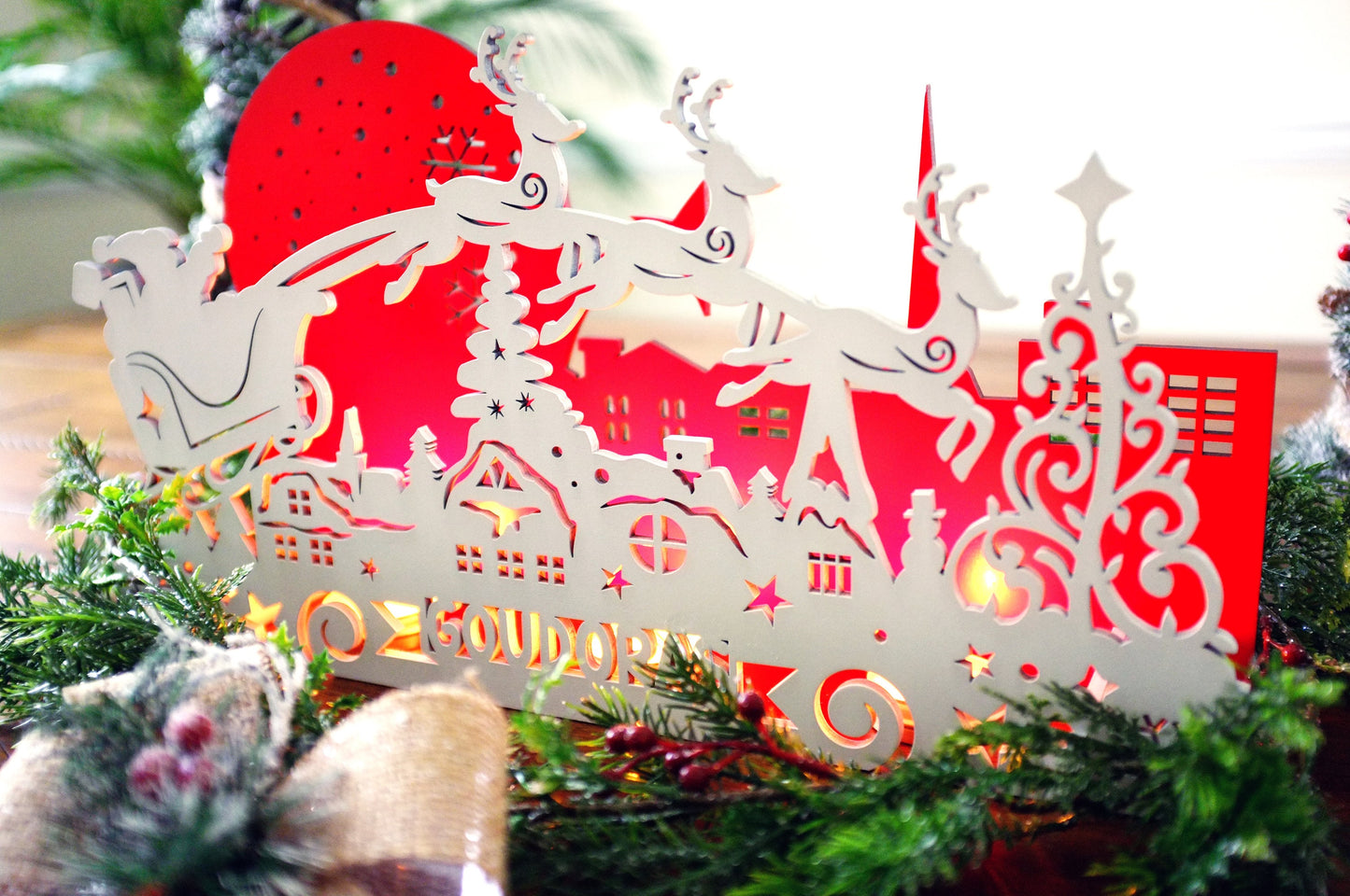 Personalized Wood Santa and Reindeer Decoration