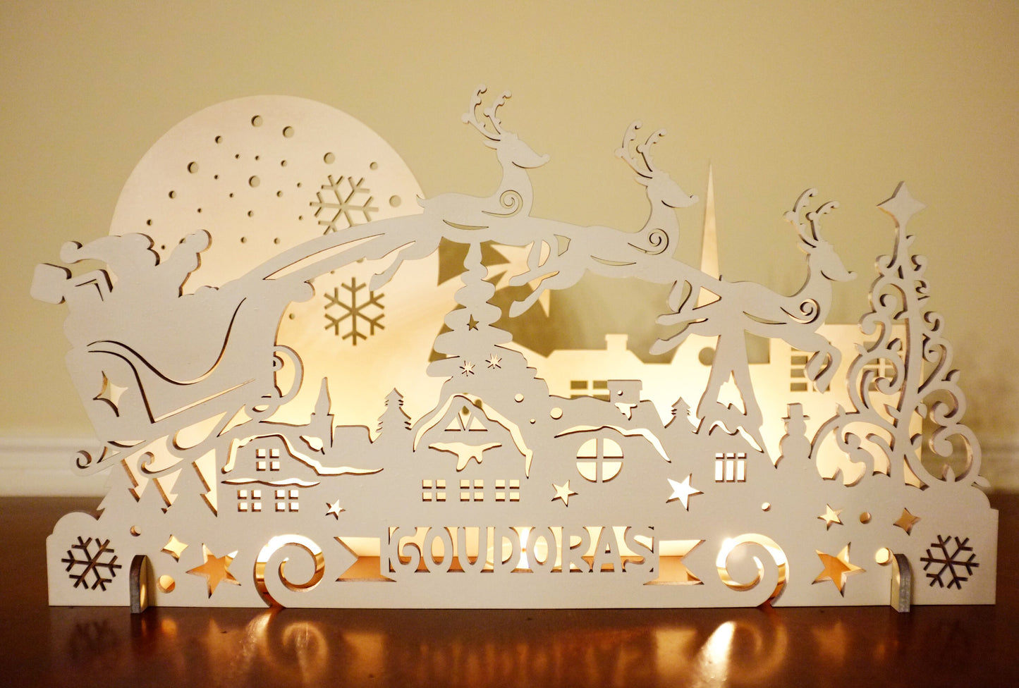 Personalized Wood Santa and Reindeer Decoration