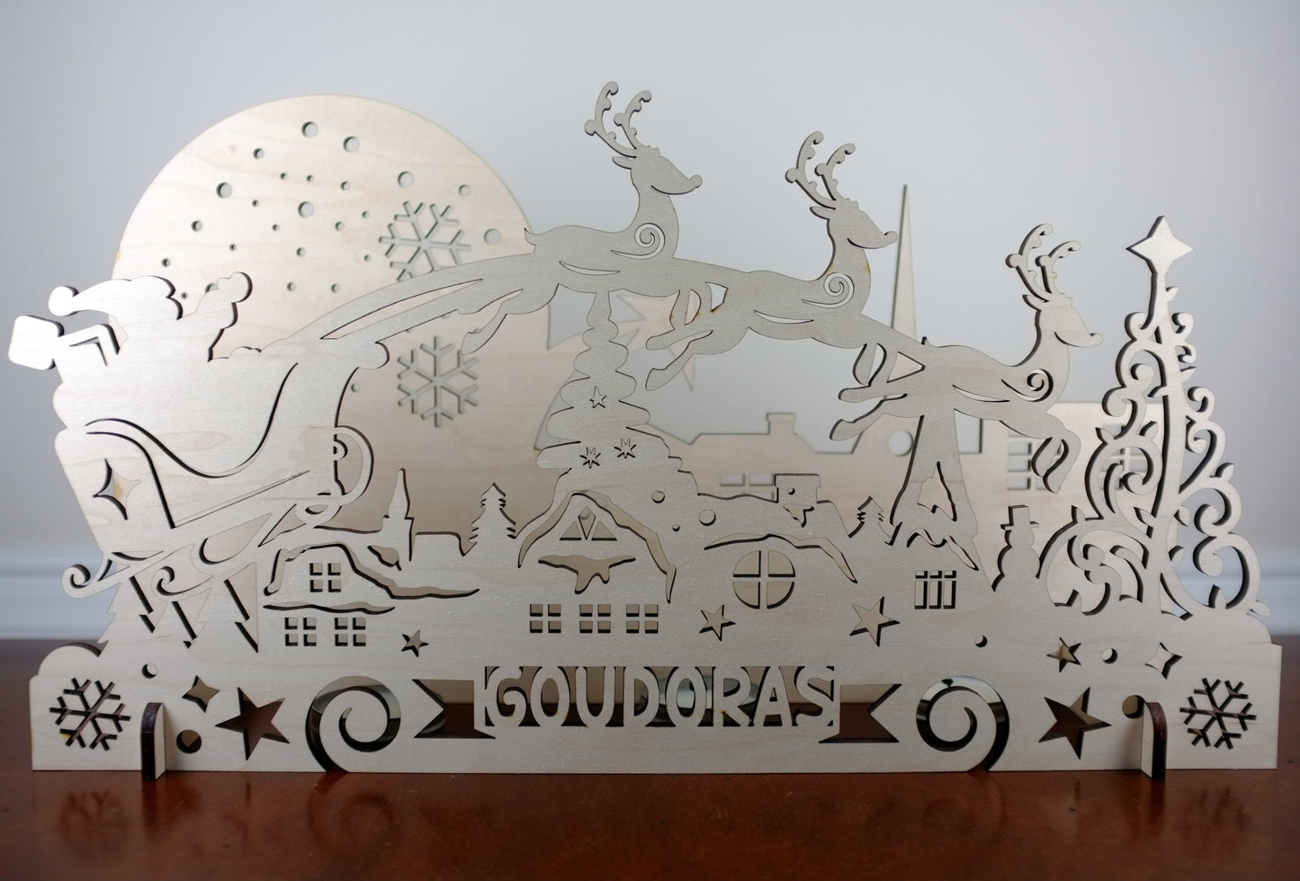 Personalized Wood Santa and Reindeer Decoration