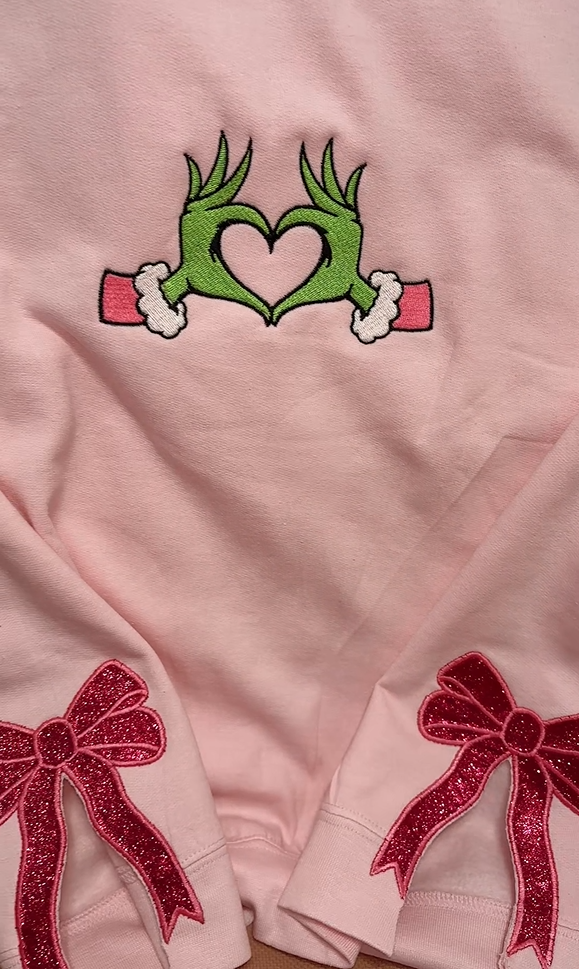 Grinch Side Bow Embroidered Sweatshirt