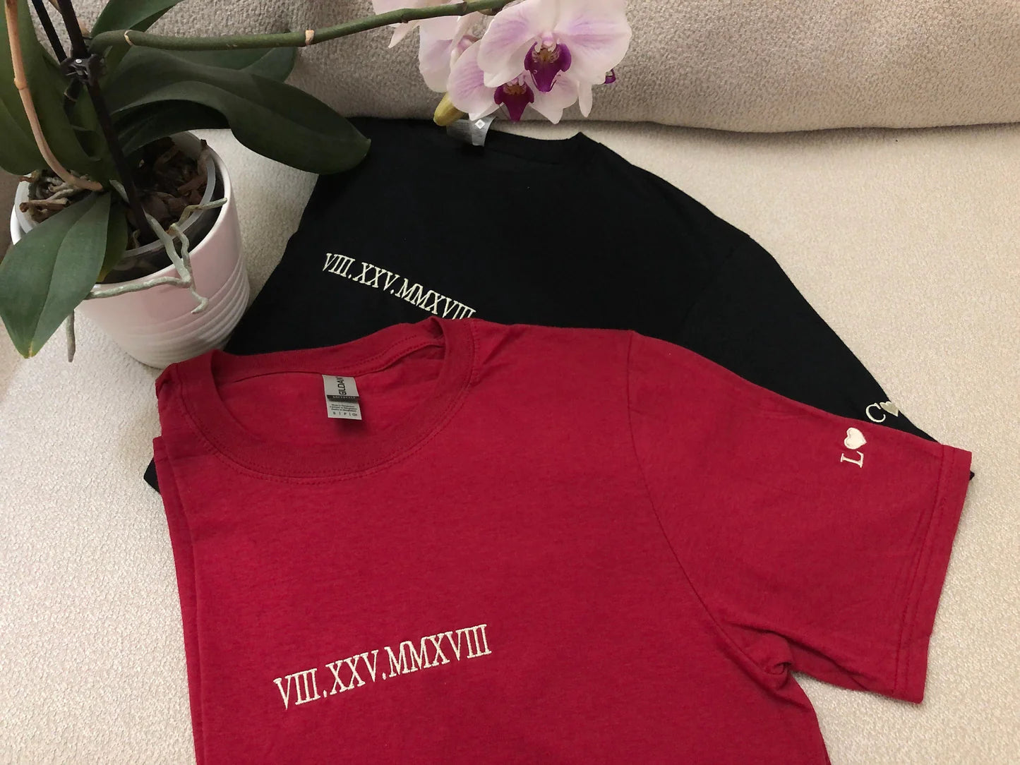 Custom Embroidered Couple Roman Numeral Sweatshirt