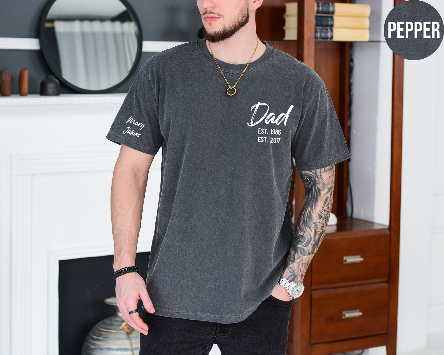 Personalized Dad Shirt with Kids Names Sleeve