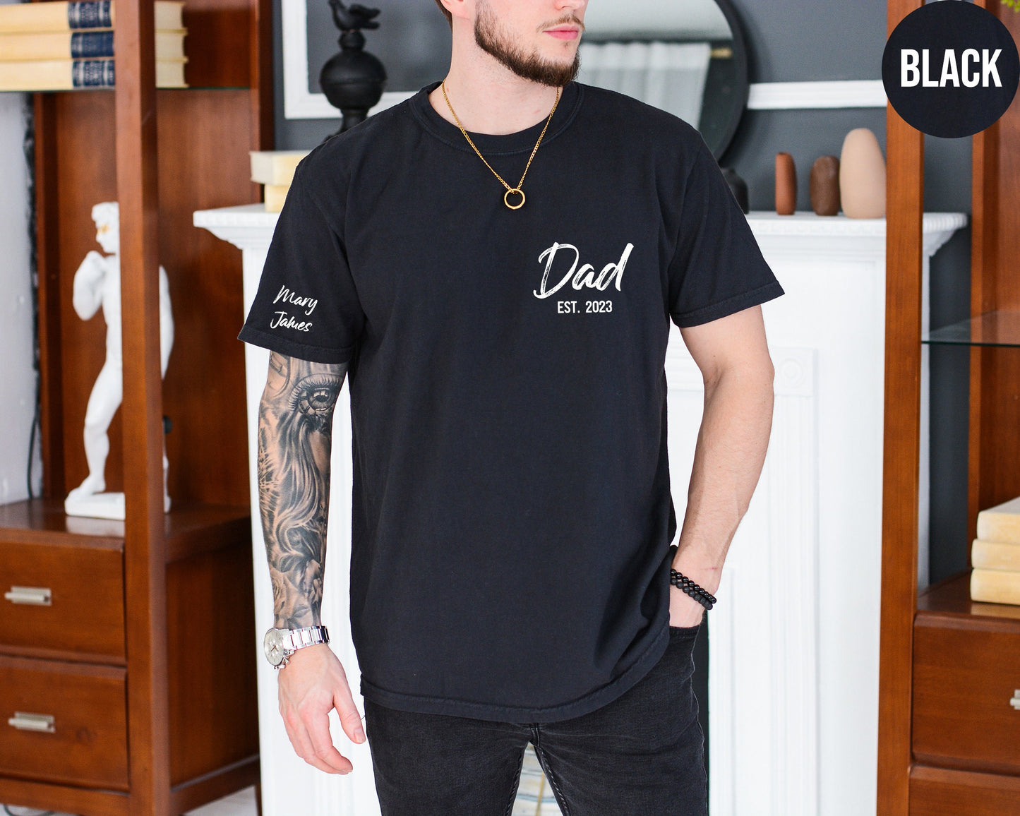 Personalized Dad Shirt with Kids Names Sleeve