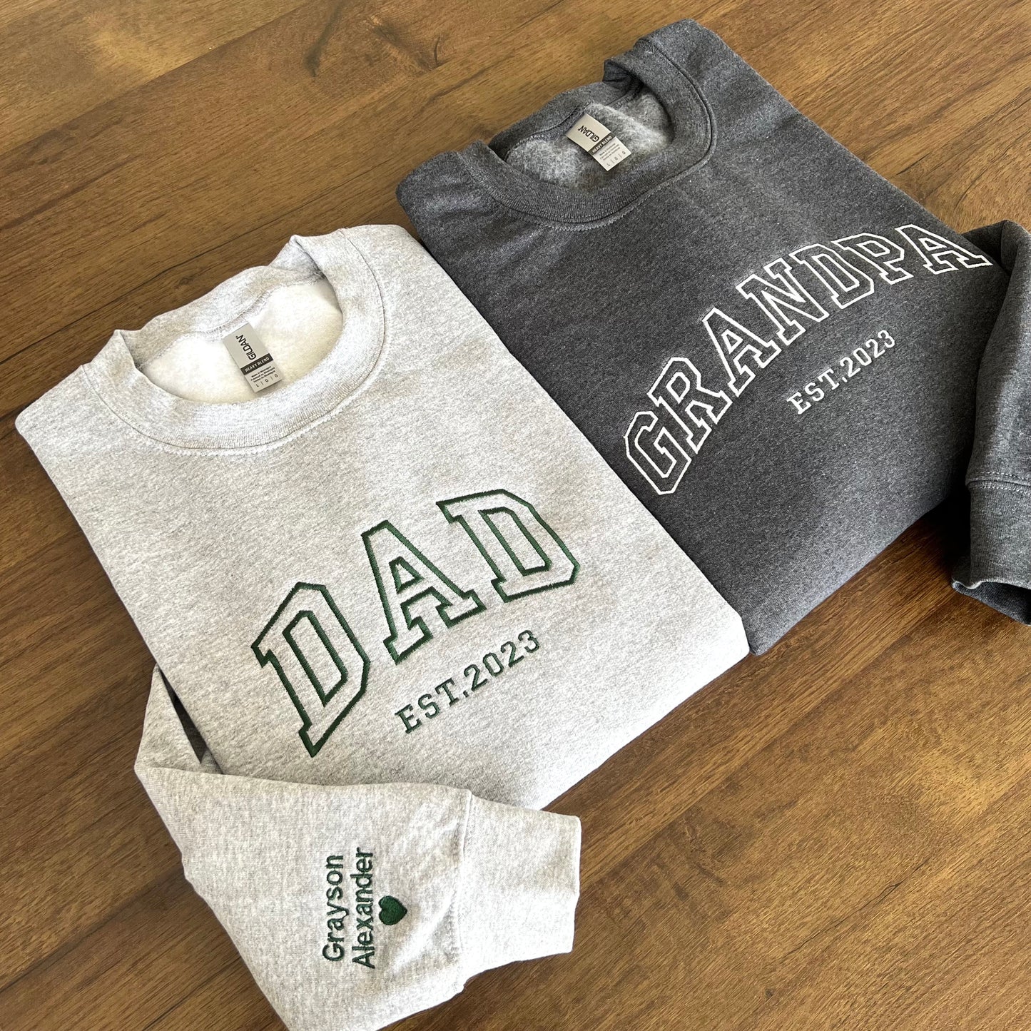 Custom Embroidered Sweatshirt, Name On Sleeve With Heart
