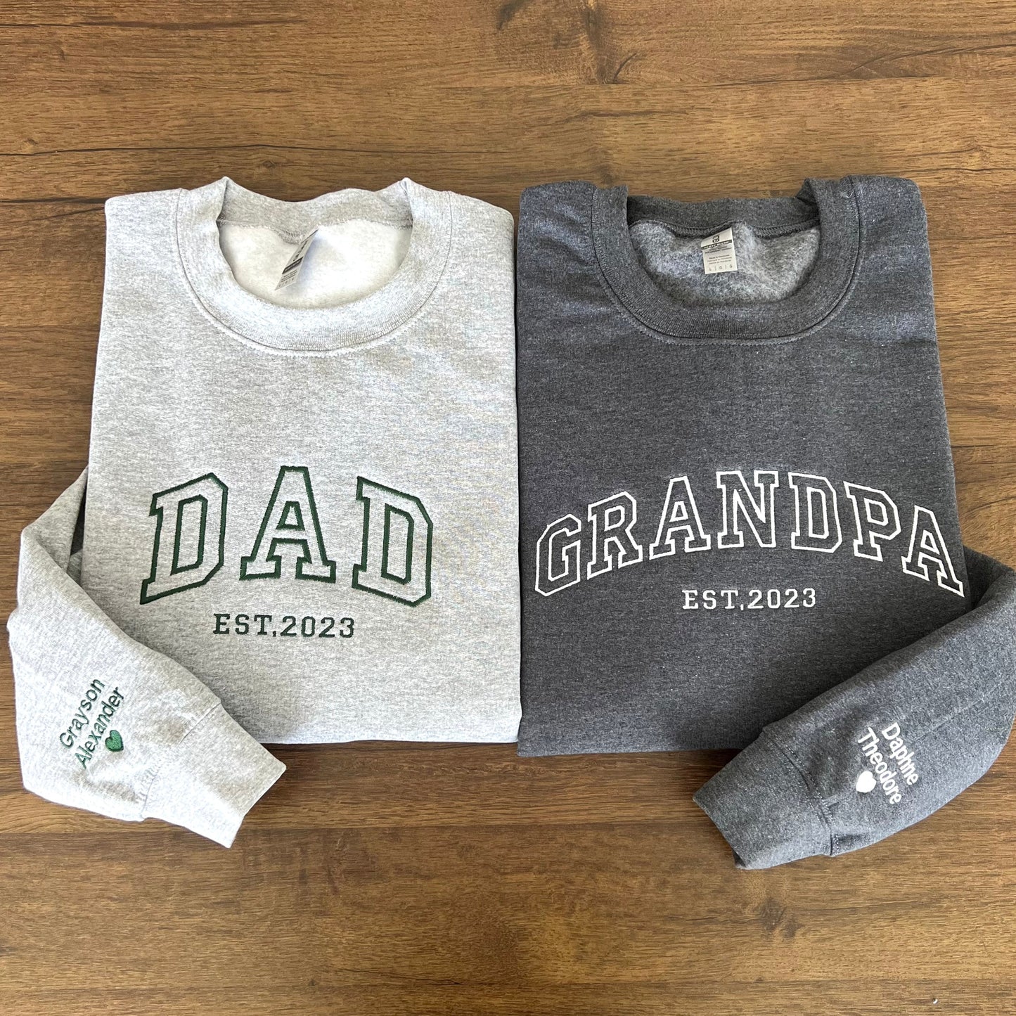 Custom Embroidered Sweatshirt, Name On Sleeve With Heart