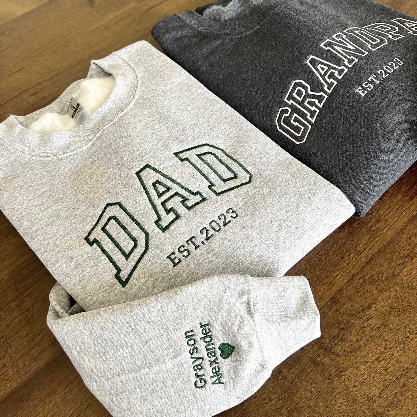 Custom Embroidered Sweatshirt, Name On Sleeve With Heart