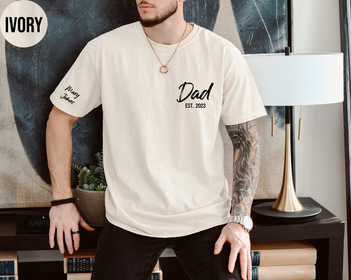 Personalized Dad Shirt with Kids Names Sleeve