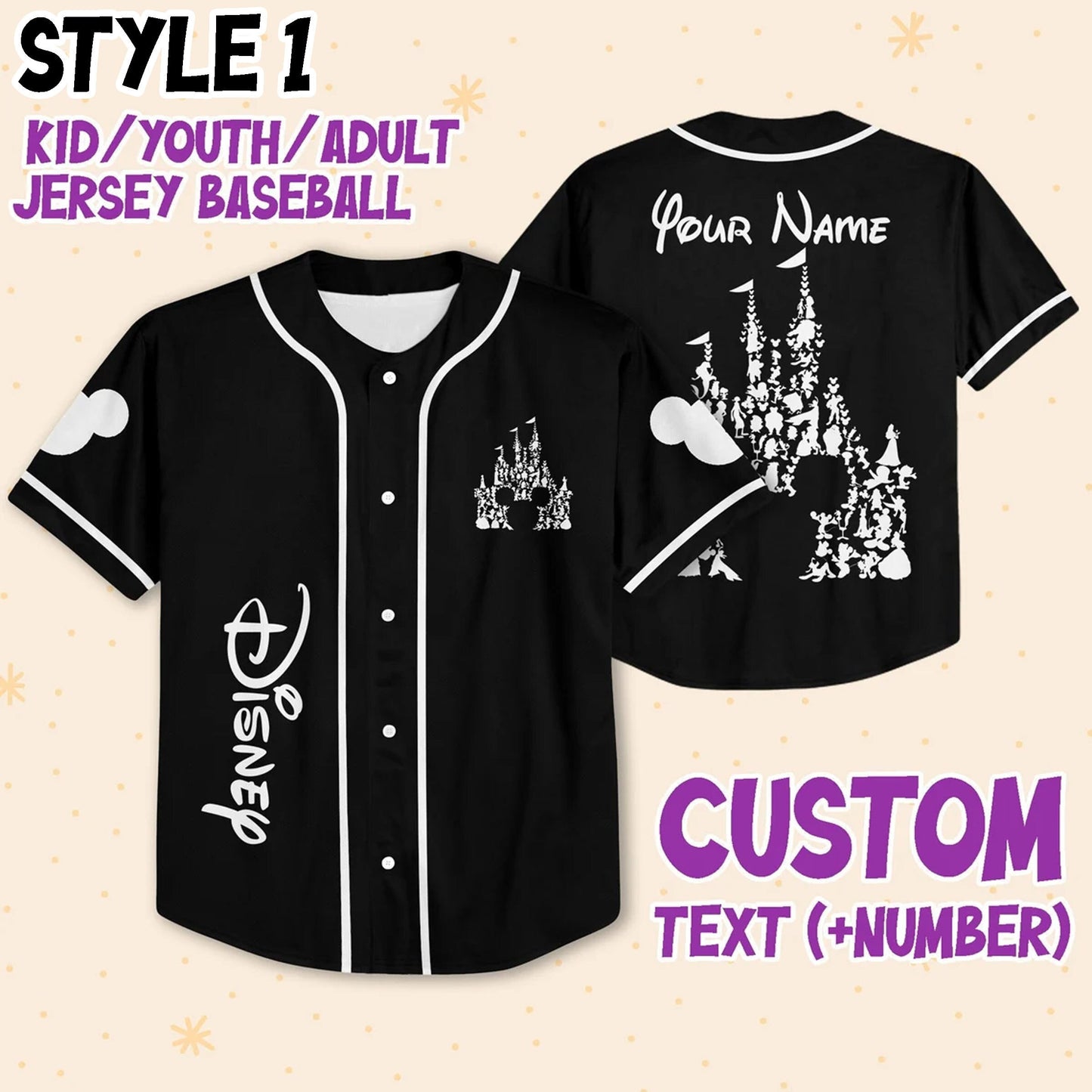 Team Disneyland Baseball Jersey for Kids, Youth, Adult