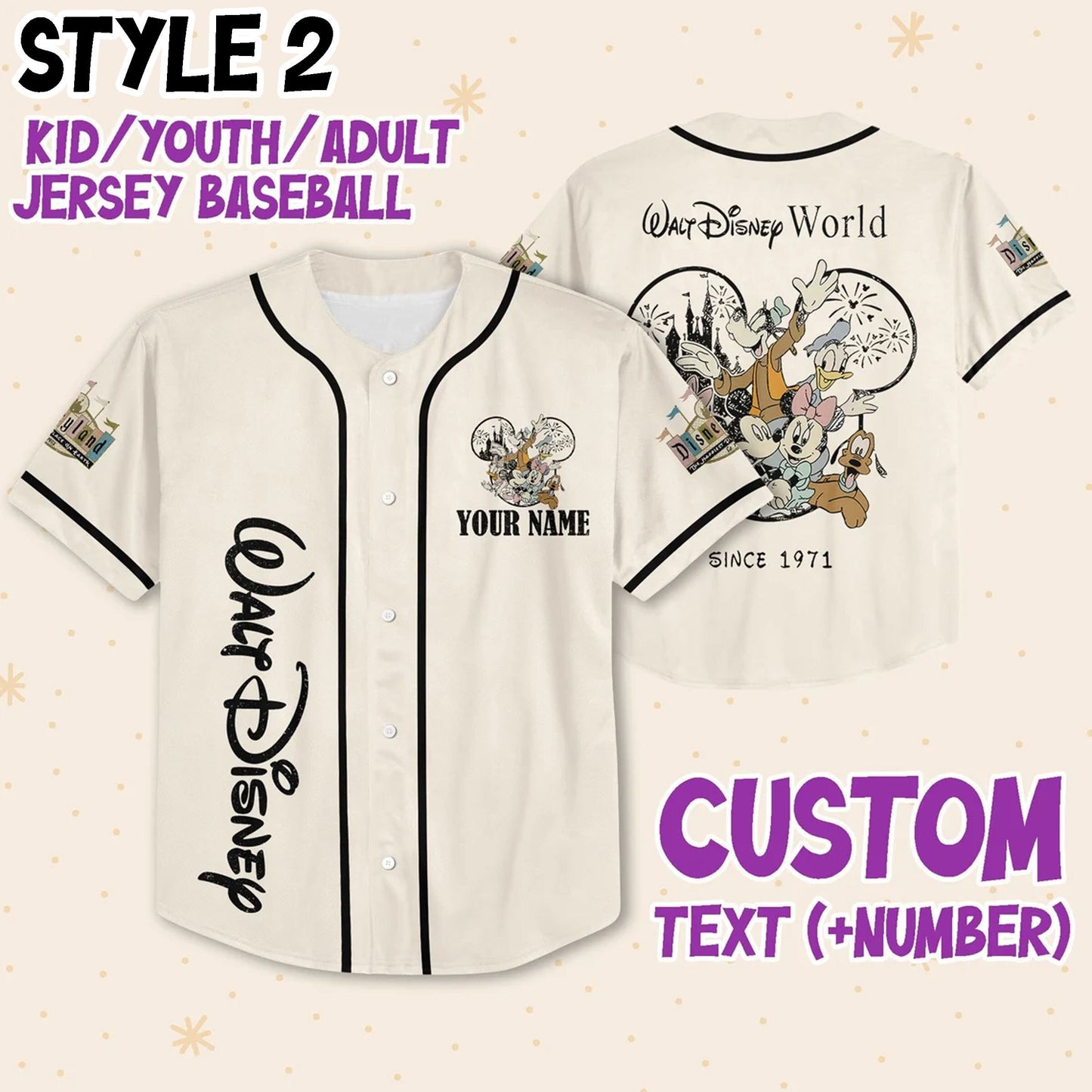 Team Disneyland Baseball Jersey for Kids, Youth, Adult