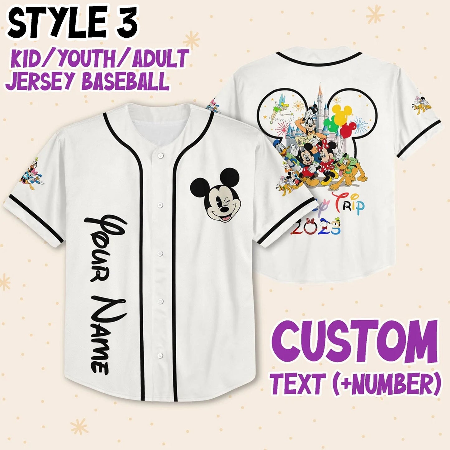 Team Disneyland Baseball Jersey for Kids, Youth, Adult