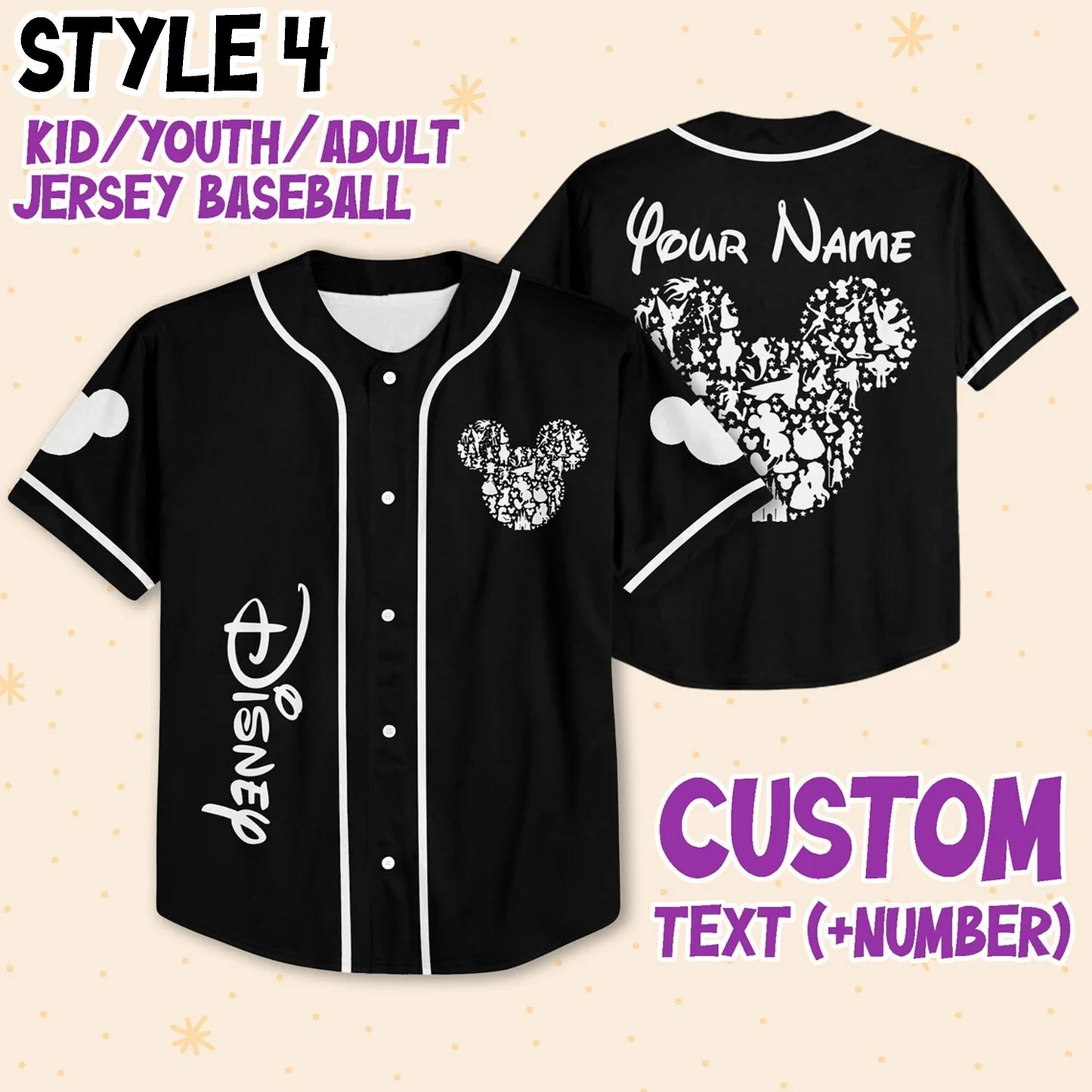 Team Disneyland Baseball Jersey for Kids, Youth, Adult