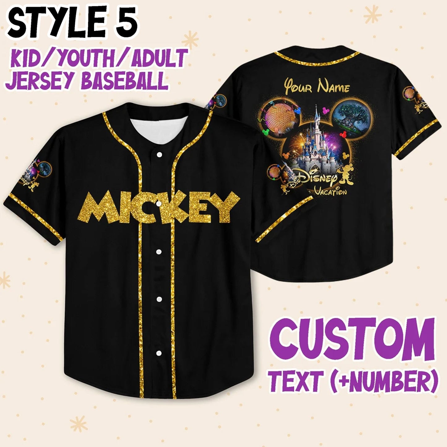 Team Disneyland Baseball Jersey for Kids, Youth, Adult