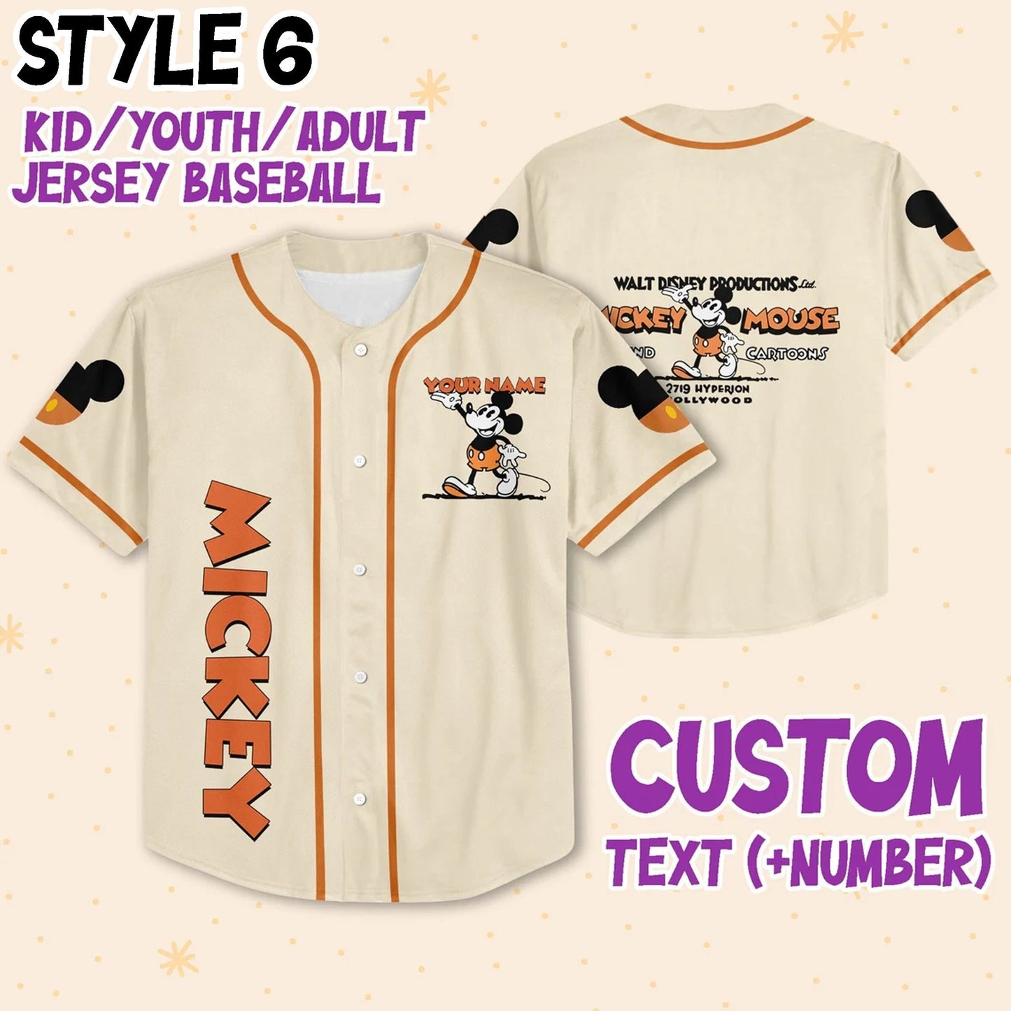 Team Disneyland Baseball Jersey for Kids, Youth, Adult