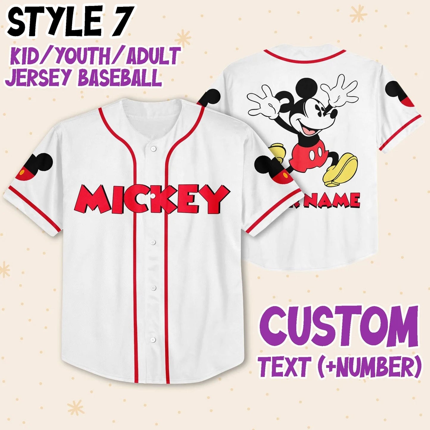 Team Disneyland Baseball Jersey for Kids, Youth, Adult