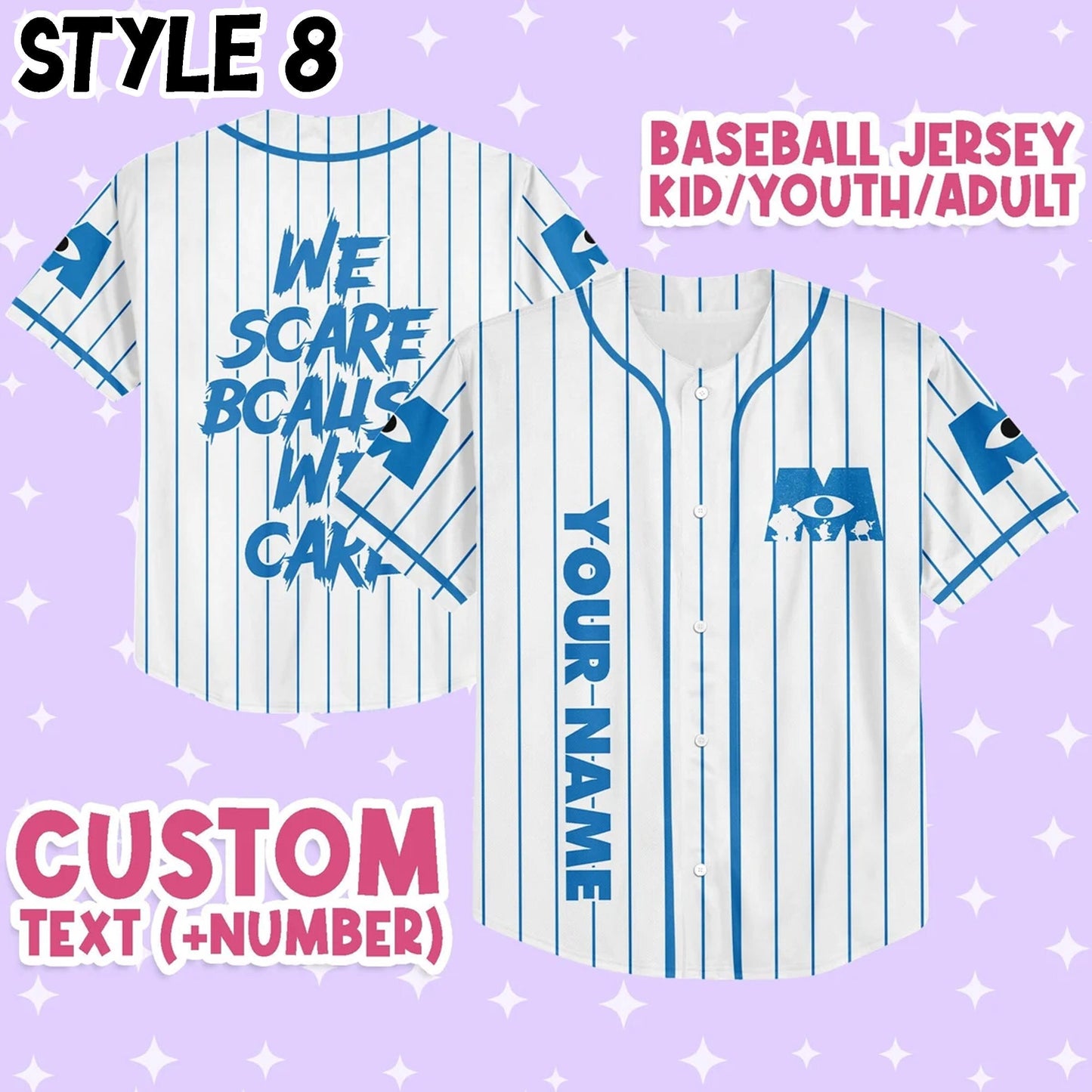 Custom Monster Disney Baseball Jersey for Kids, Youth, Adult