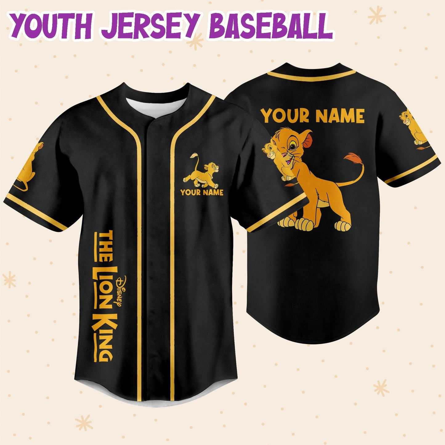 Personalize The Lion King Simba Lovely Black Disney Baseball Jersey for Kids, Youth, Adult