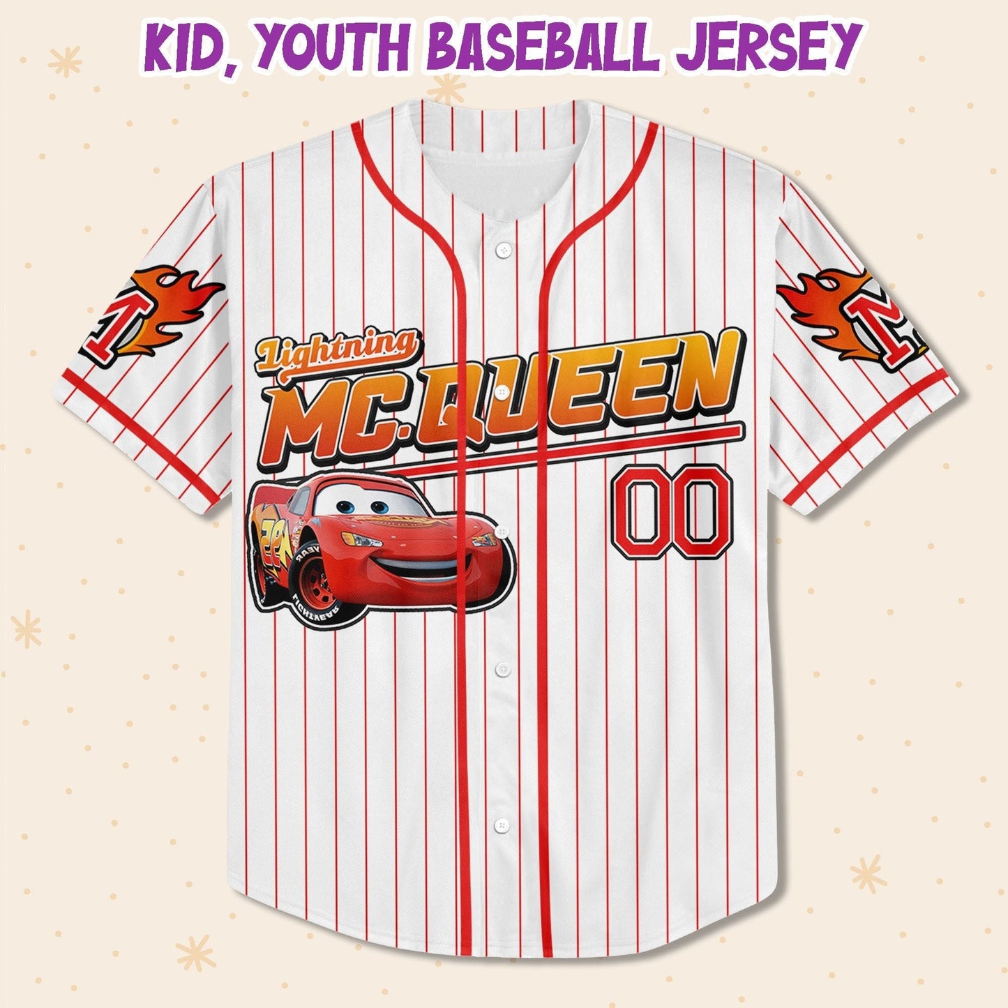 Custom Lightning Mcqueen Disney Baseball Jersey for Kids, Youth, Adult