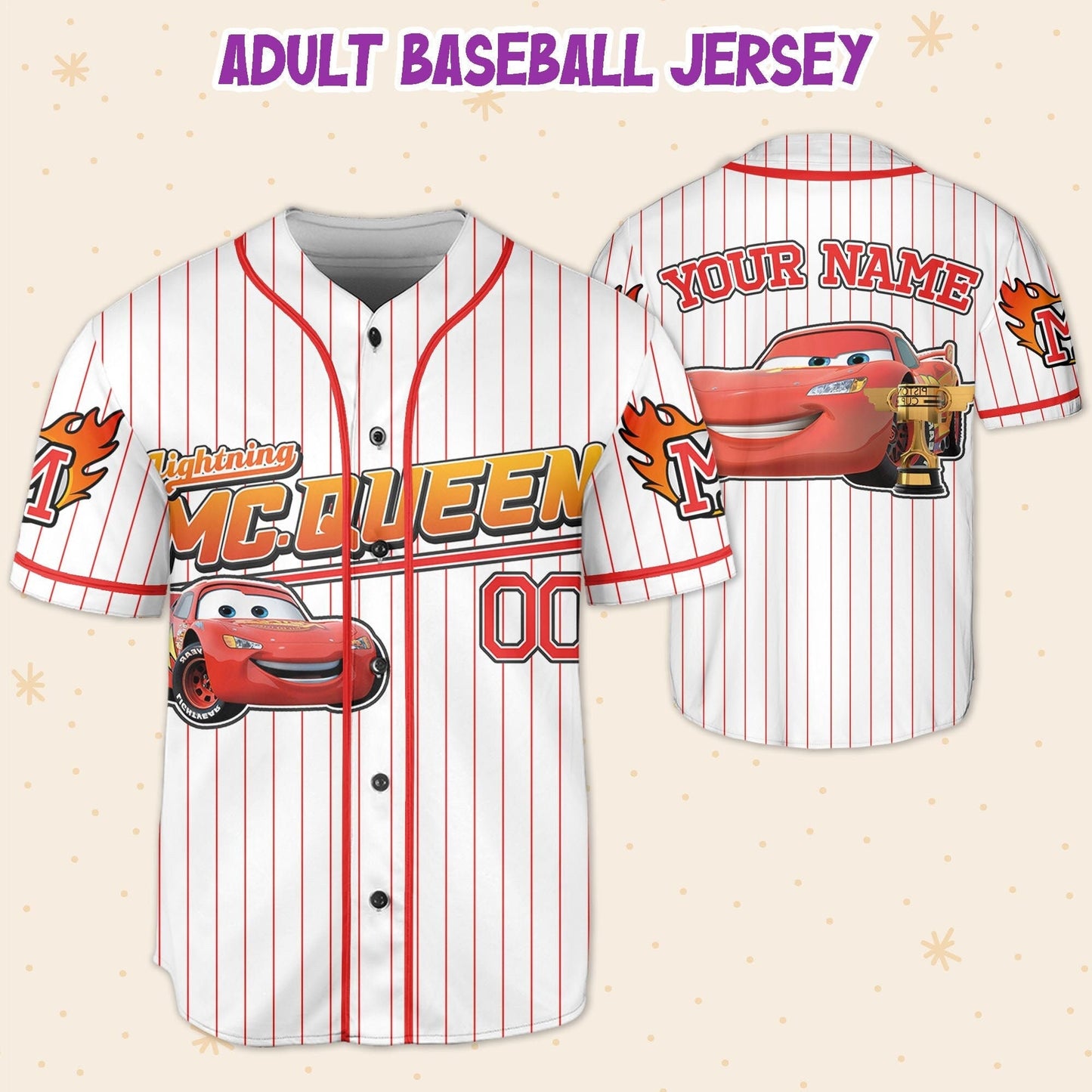 Custom Lightning Mcqueen Disney Baseball Jersey for Kids, Youth, Adult