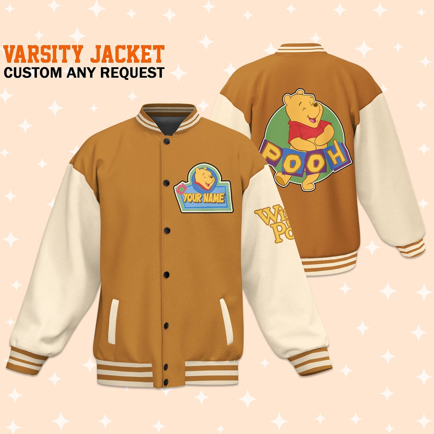 Personalize Winnie The Pooh Happy Life Varsity Jacket