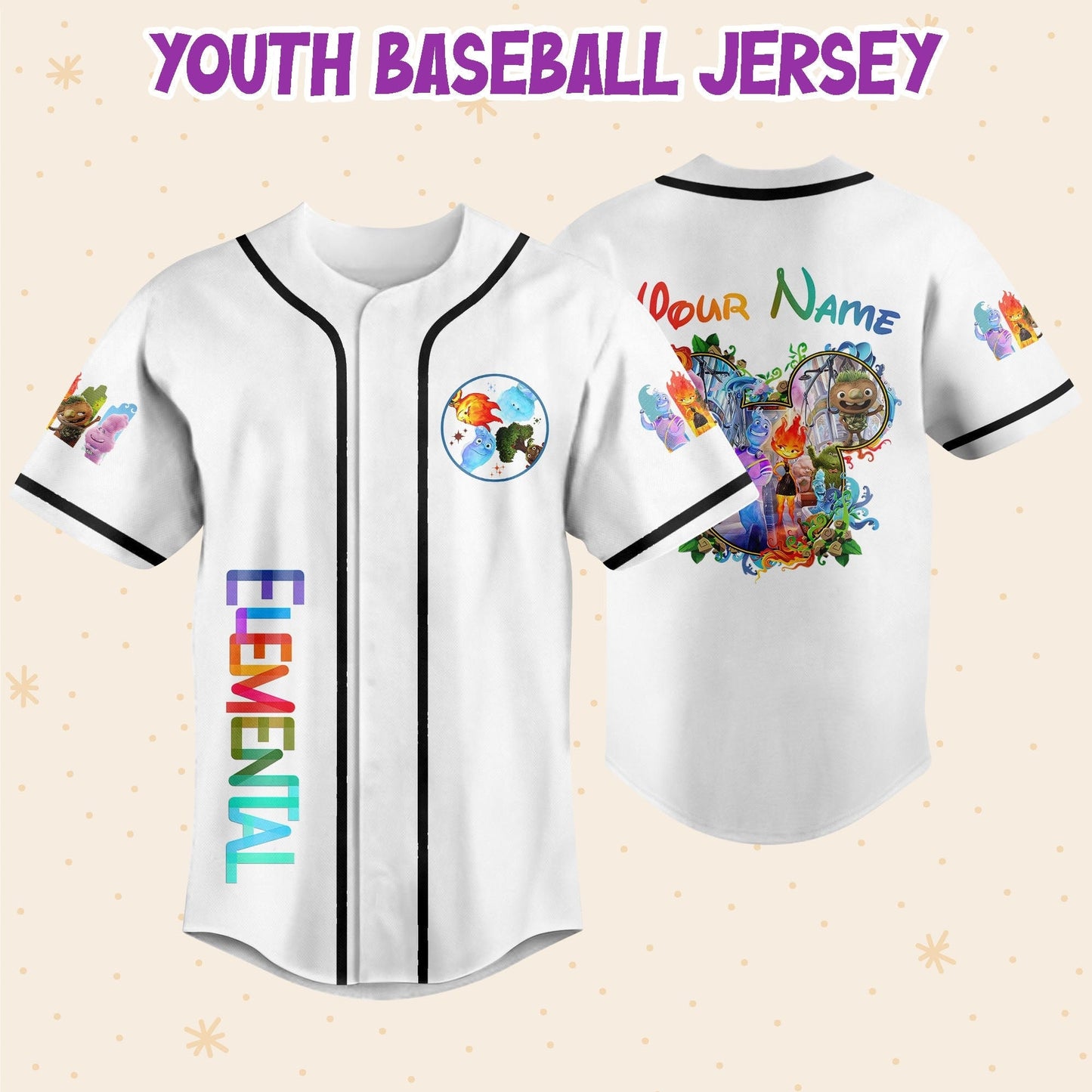 Personalize Disney Pixar Elenmental Mickey Head Jersey for Kids, Youth, Adult
