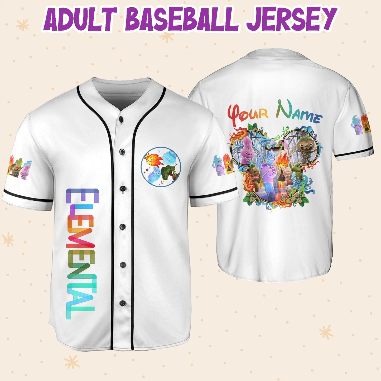 Personalize Disney Pixar Elenmental Mickey Head Jersey for Kids, Youth, Adult