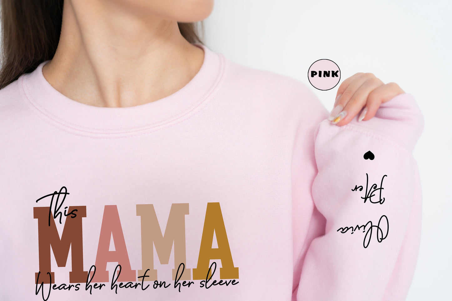 Custom This Mama Wears Her Heart On Her Sleeve Hoodie