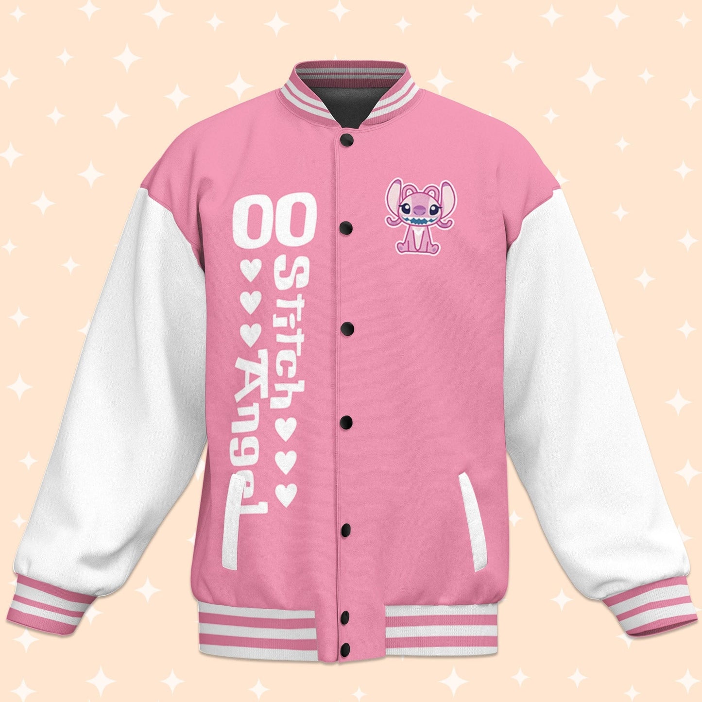 Custom Stitch and Angel Couple Pink Varsity Jacket